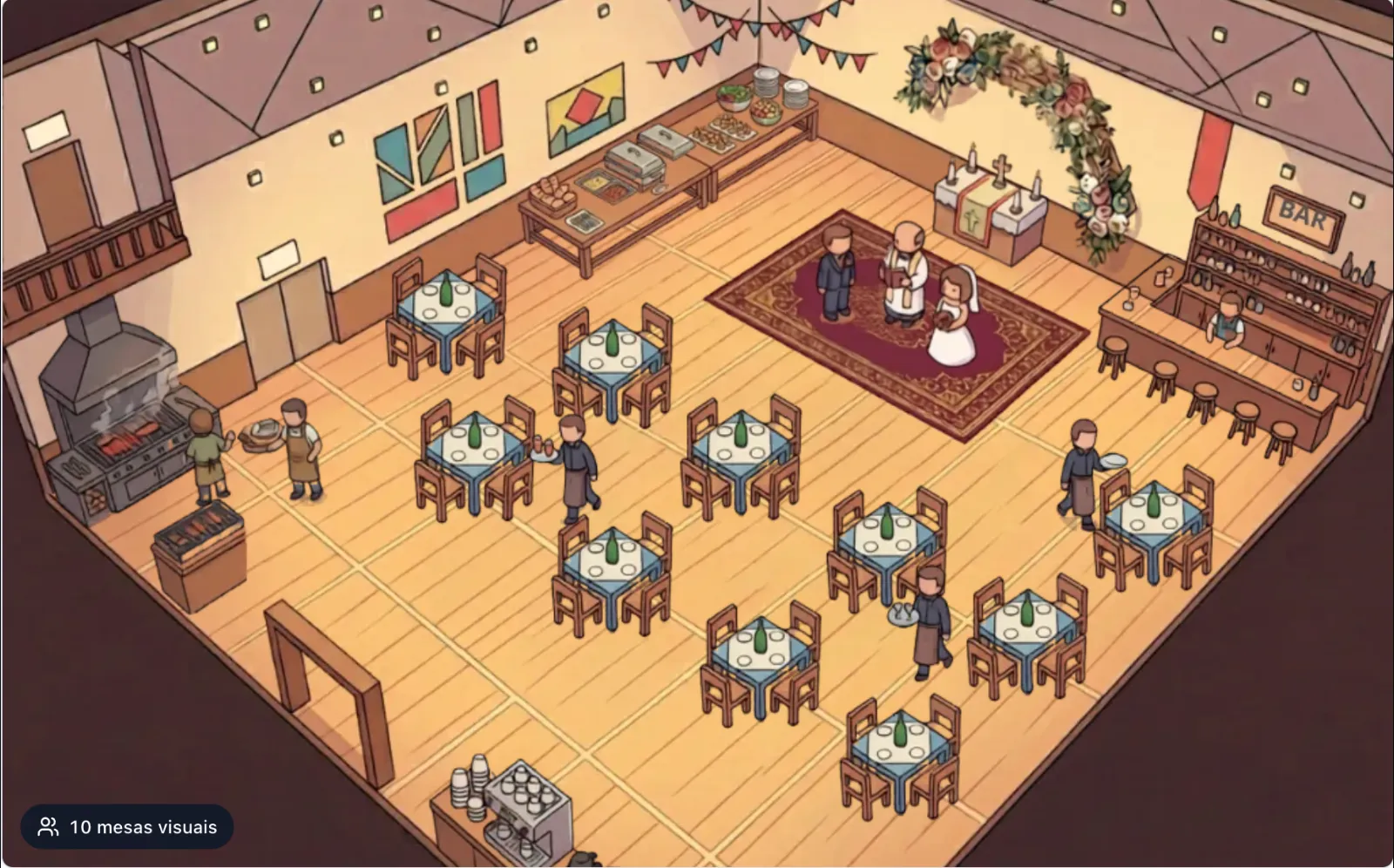Events Visualizer displaying tables, catering and ceremony areas in an event space